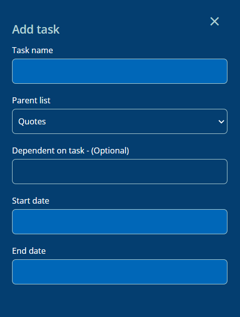 Create task - top section